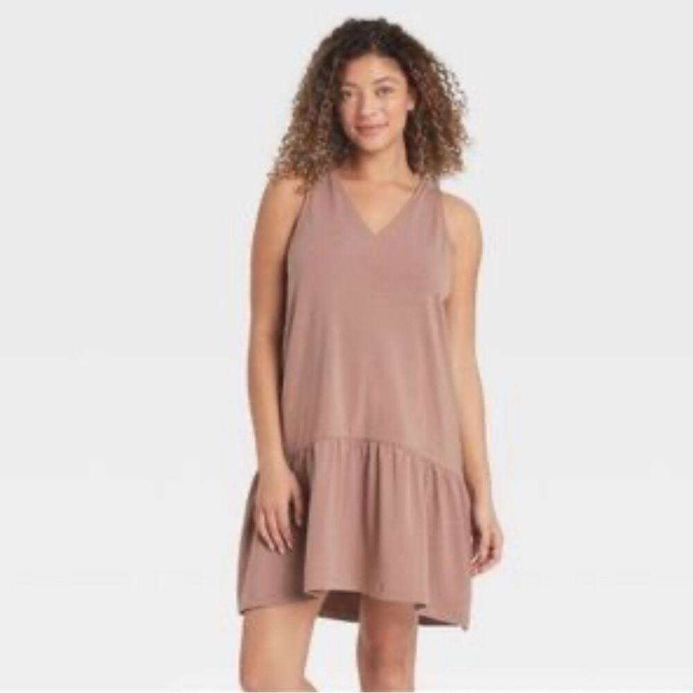 A New Day Dusty Taupe Brown Drop Waist V-Neck Sleeveless Shift Dress Size Large